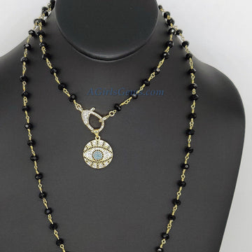 Turquoise Blue Evil Eye Rosary Necklace - A Girls Gems
